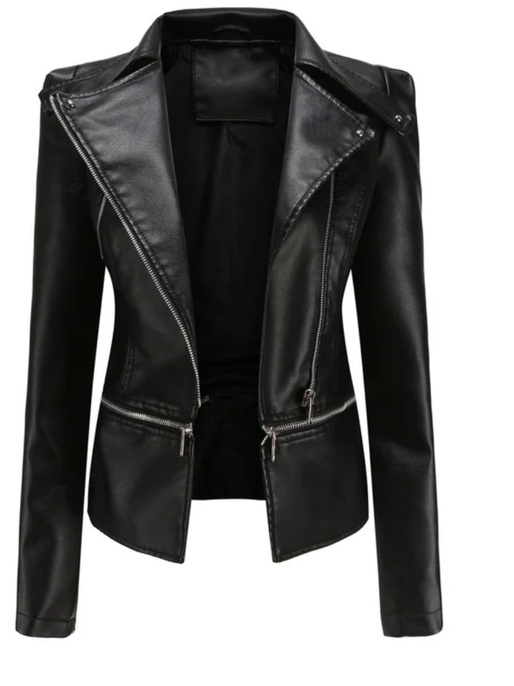 Black Faux Leather Moto Jacket - Women